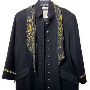 MORTON BERNARD Harve Benard Long Heavy Wool Coat 10 Gold Embroidery Buttons VTG